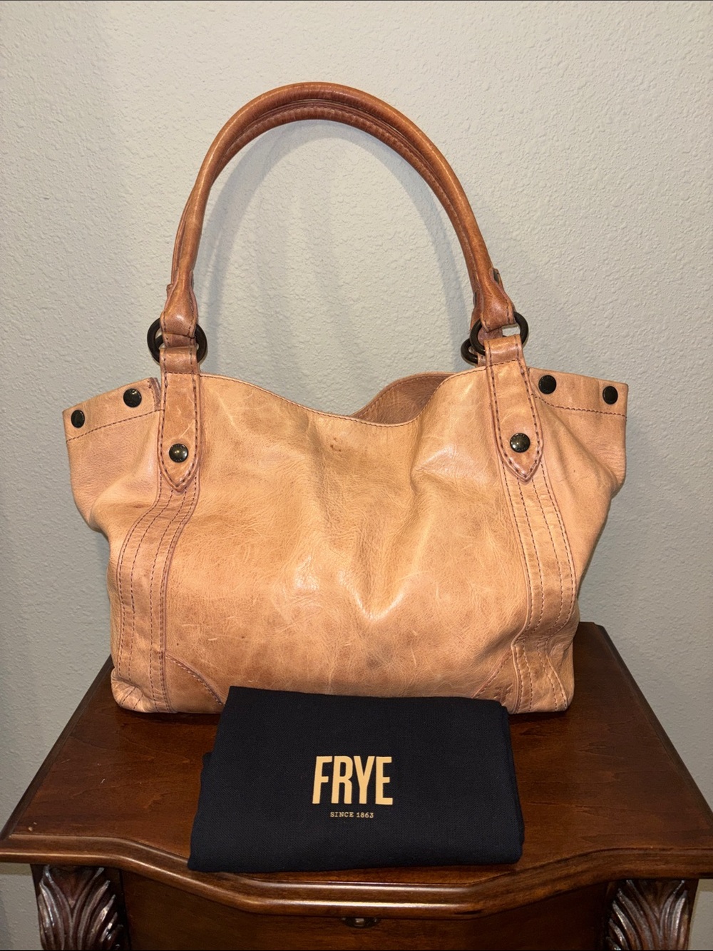 Frye Distressed Blush Tan/Peachy Nude Leather Large Shoulder Tote Bag